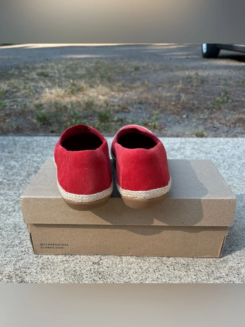 Clarks Danelly Sky Red Suede Espadrille Loafers Slip On 7.5 M New
